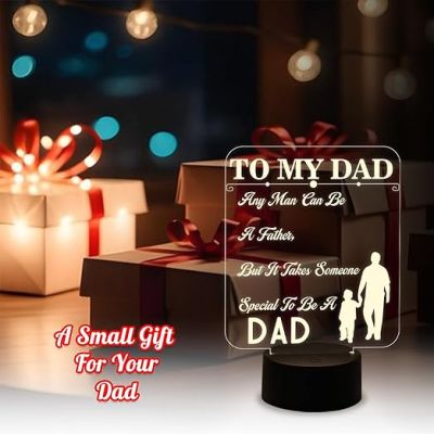 Engraved to My Dad Night Lamp with Warm White Light & On/Off Touch Button | USB Powered | Birthday Gift for Dad | Fathers Day Gift