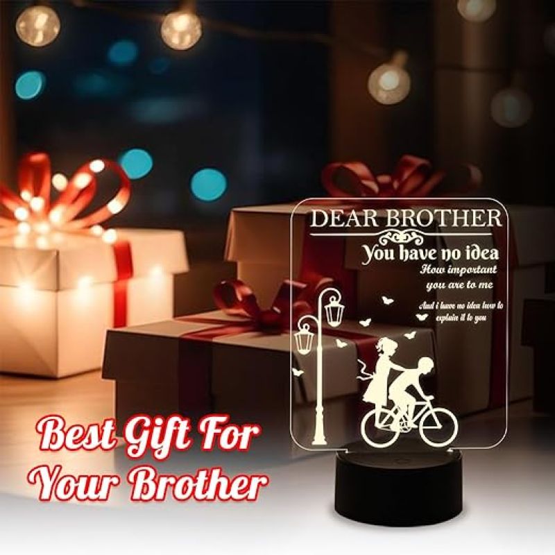 Dear Brother Gifts Warm White Light with On/Off Touch Button | 3D Night Light Thank You Gift for Bhai | 3D Illusion Lamp for Brother | Birthday Gift for Brother