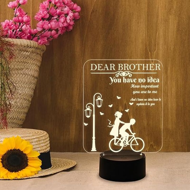 Dear Brother Gifts Warm White Light with On/Off Touch Button | 3D Night Light Thank You Gift for Bhai | 3D Illusion Lamp for Brother | Birthday Gift for Brother