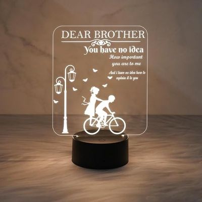 Dear Brother Gifts Warm White Light with On/Off Touch Button | 3D Night Light Thank You Gift for Bhai | 3D Illusion Lamp for Brother | Birthday Gift for Brother