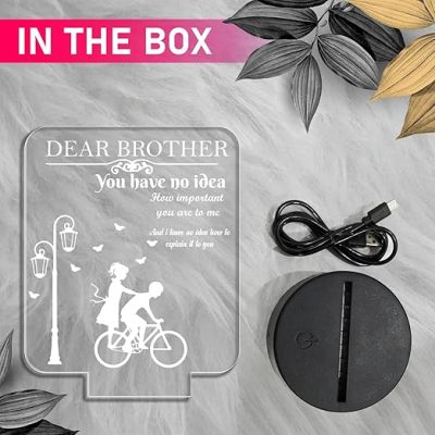 Dear Brother Gifts Warm White Light with On/Off Touch Button | 3D Night Light Thank You Gift for Bhai | 3D Illusion Lamp for Brother | Birthday Gift for Brother