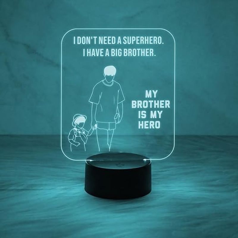 My Brother is My Hero Led Night Lamp Best Gift for Bhai | World Best Brother Gift | Automatic Color Change Light & USB Cable | On/Off Touch Button | Memorable Gift for Bhai