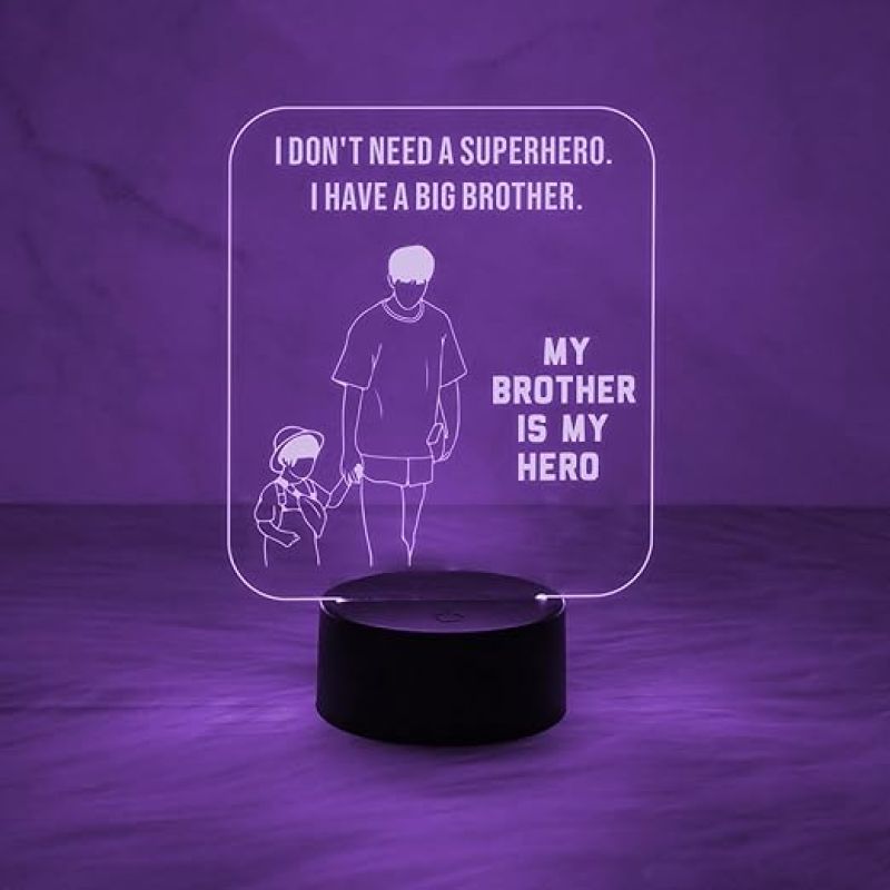 My Brother is My Hero Led Night Lamp Best Gift for Bhai | World Best Brother Gift | Automatic Color Change Light & USB Cable | On/Off Touch Button | Memorable Gift for Bhai