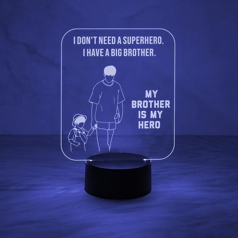 My Brother is My Hero Led Night Lamp Best Gift for Bhai | World Best Brother Gift | Automatic Color Change Light & USB Cable | On/Off Touch Button | Memorable Gift for Bhai