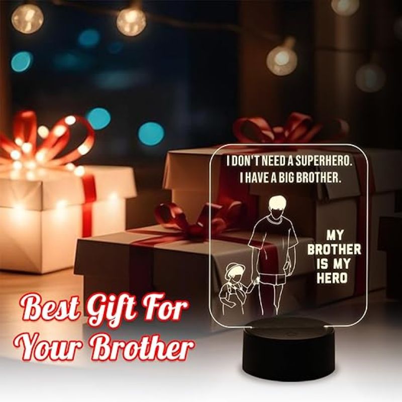 My Brother is My Hero Led Night Lamp Best Gift for Bhai | World Best Brother Gift | Warm White Light & USB Cable | On/Off Touch Button | Memorable Gift for Bhai