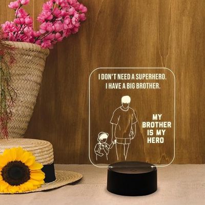 My Brother is My Hero Led Night Lamp Best Gift for Bhai | World Best Brother Gift | Warm White Light & USB Cable | On/Off Touch Button | Memorable Gift for Bhai