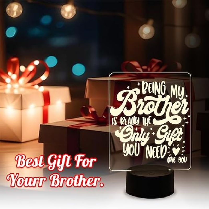 Gift for Brother Engraved Night Lamp with Warm White Light & On/Off Touch Button | Best Birthday Gift for Bhai | Rakhi Gift for Bhai