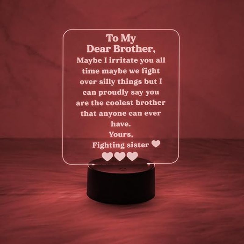 to My Dear Brother Engraved Quote Night Lamp with Automatic Color Changing Light | Express Your Love for Bhai | Birthday Gift Bhai from Sister | Best Gift for Brother