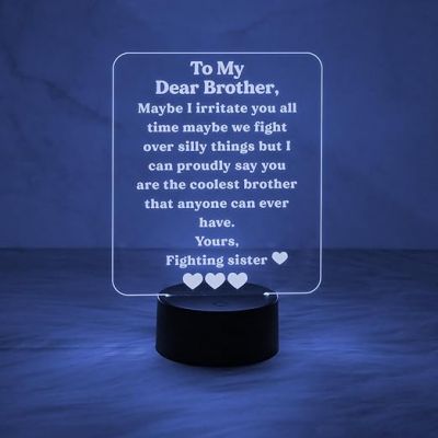 to My Dear Brother Engraved Quote Night Lamp with Automatic Color Changing Light | Express Your Love for Bhai | Birthday Gift Bhai from Sister | Best Gift for Brother