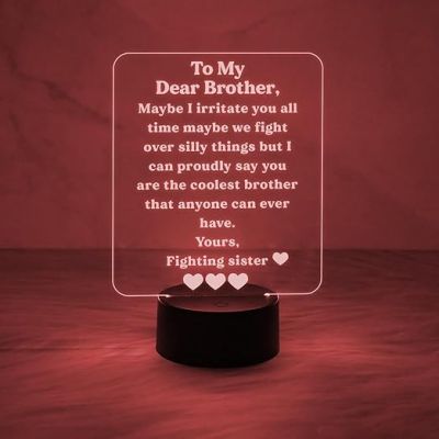 to My Dear Brother Engraved Quote Night Lamp with Automatic Color Changing Light | Express Your Love for Bhai | Birthday Gift Bhai from Sister | Best Gift for Brother