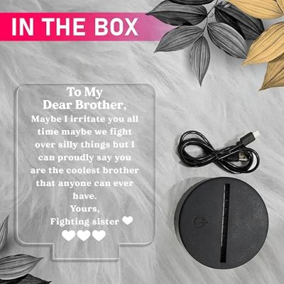 to My Dear Brother Engraved Quote Night Lamp with Automatic Color Changing Light | Express Your Love for Bhai | Birthday Gift Bhai from Sister | Best Gift for Brother