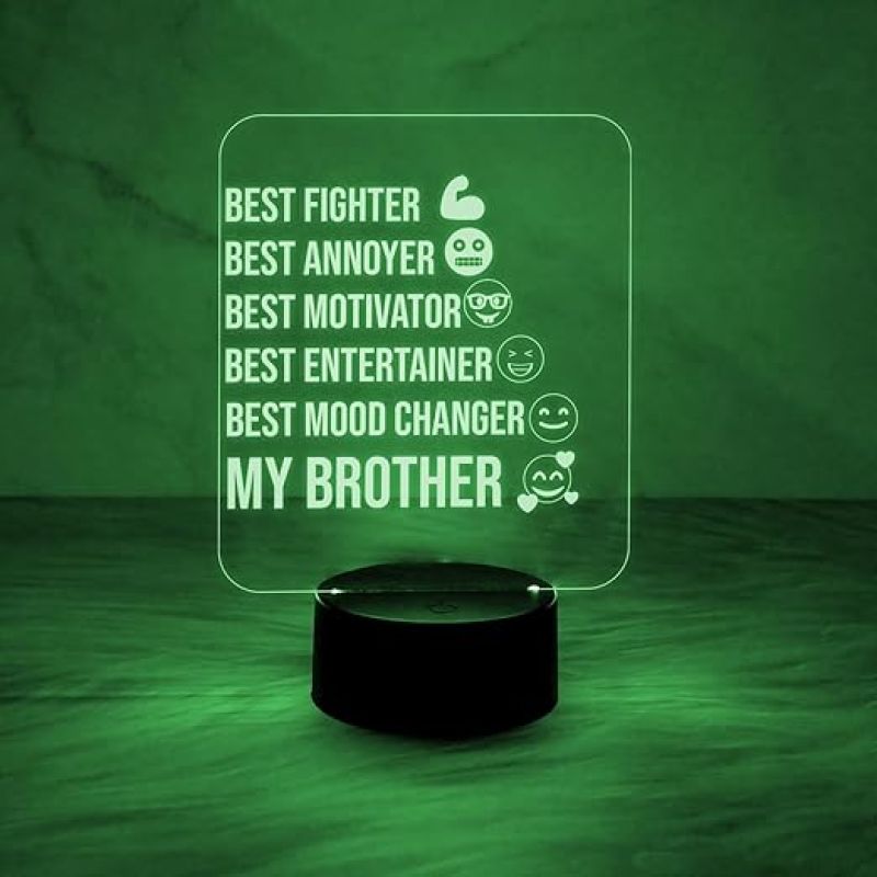 Gift of Brother Engraved Acrylic Night Light with USB & Automatic Color Change Light Birthday Gift for Brother Best Fighter Best Entertainer Night Lamp Gift for Bhai