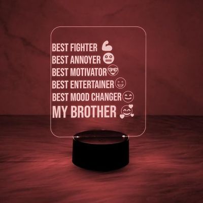 Gift of Brother Engraved Acrylic Night Light with USB & Automatic Color Change Light Birthday Gift for Brother Best Fighter Best Entertainer Night Lamp Gift for Bhai