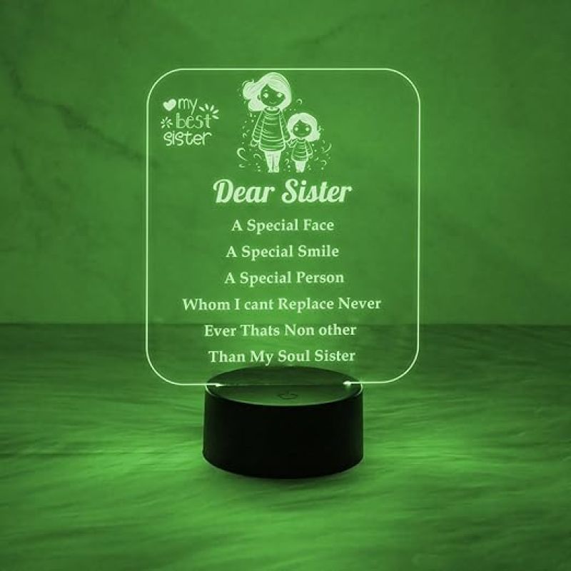 My Best Sister Gift Engraved Quote Night Lamp with Automatic Color Changing Light & USB Cable | Gift for Sister