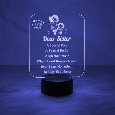 My Best Sister Gift Engraved Quote Night Lamp with Automatic Color Changing Light & USB Cable | Gift for Sister