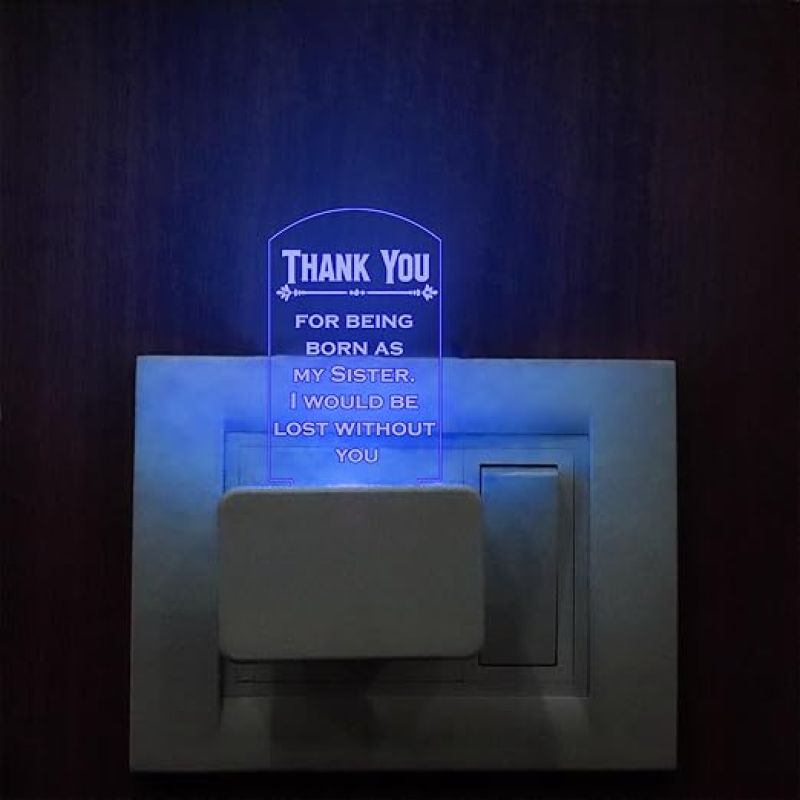 Thankyou Gift for Sister Quote Engraved Plug Night Lamp with 7 Color Changing Light | Gift for Sister | Birthday Gift for Sister