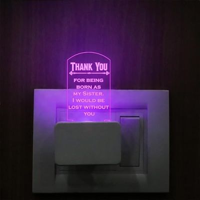 Thankyou Gift for Sister Quote Engraved Plug Night Lamp with 7 Color Changing Light | Gift for Sister | Birthday Gift for Sister