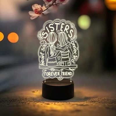 Sister Forever Friend Engraved Thought Night Lamp with Warm White Light & USB Cable | On/Off Touch Button | Gift for Sister