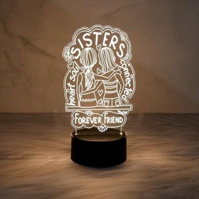 Sister Forever Friend Engraved Thought Night Lamp with Warm White Light & USB Cable | On/Off Touch Button | Gift for Sister