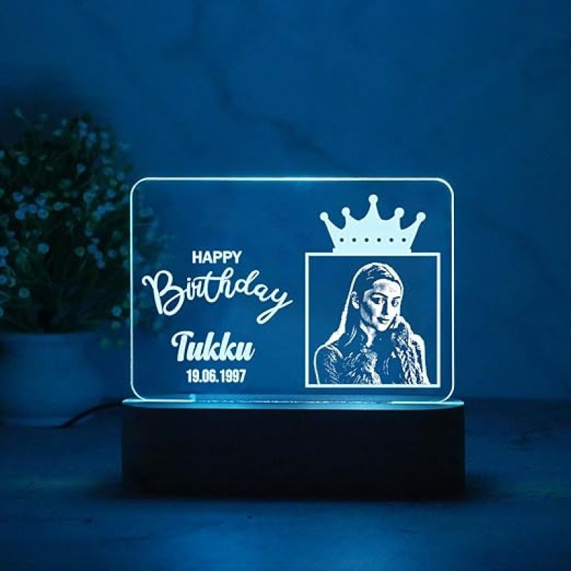 Happy Birthday LED Lamp Customized with Photo Name & Date | 7 Color Changing Light