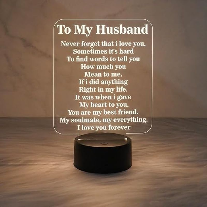 to My Husband Engraved Quote Night Lamp with Warm White Light & On/Off Touch Button | Gift for Husband on Her Birthday | Anniversary Gift for Husband