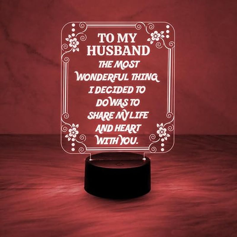 Gift for Husband Engraved Quote Night Lamp with Automatic Color Changing Light with USB Power Cable