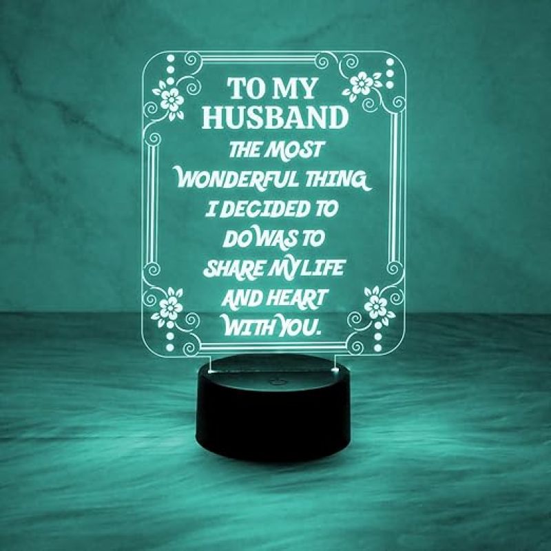 Gift for Husband Engraved Quote Night Lamp with Automatic Color Changing Light with USB Power Cable