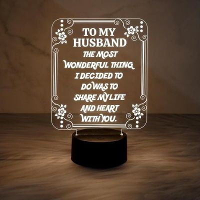 Gift for Husband Engraved Quote Night Lamp with Warm White Light with USB Power Cable