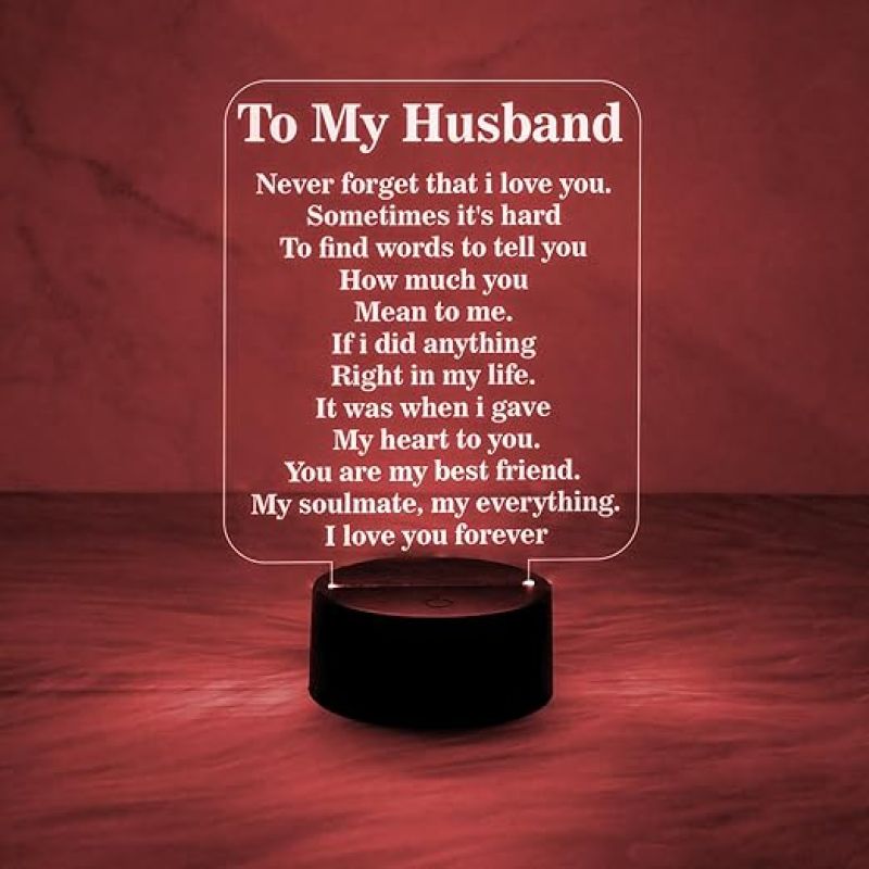 to My Husband Engraved Quote Night Lamp with Automatic Color Changing Light & On/Off Touch Buttonn