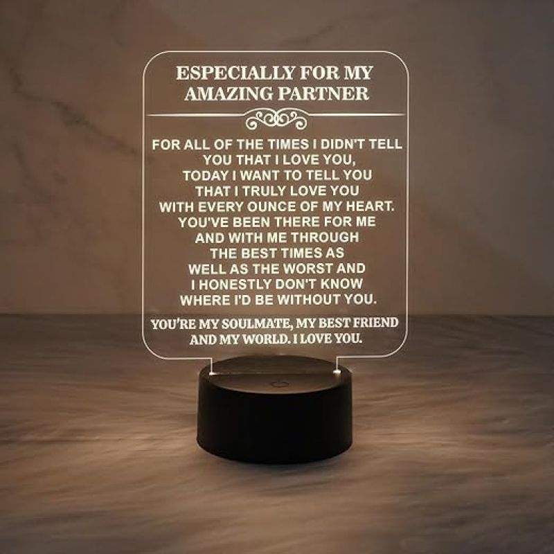 Gift for Partner Engraved Night Lamp with Warm White Light & on/Off Touch Button | Best Gift for Husband |Express Your Love for Husband