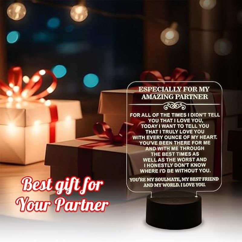 Gift for Partner Engraved Night Lamp with Warm White Light & on/Off Touch Button | Best Gift for Husband |Express Your Love for Husband