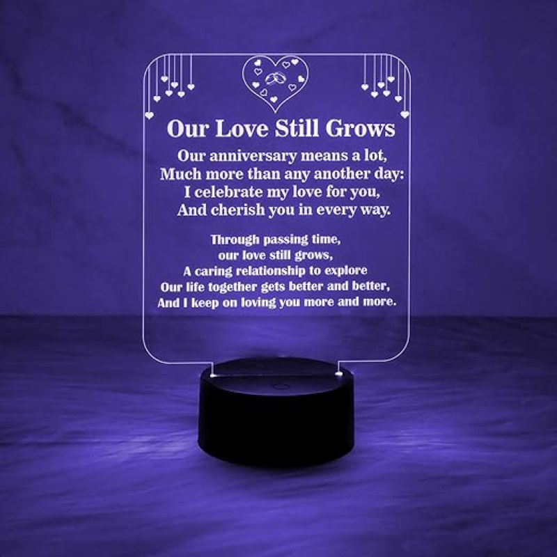 Engraved Night Lamp Gift for Anniversary | Automatic Color Changing Light with On/Off Touch Button | Anniversary LED Gifts for Wife Husband | Acrylic Night Lamp