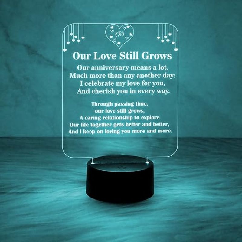 Engraved Night Lamp Gift for Anniversary | Automatic Color Changing Light with On/Off Touch Button | Anniversary LED Gifts for Wife Husband | Acrylic Night Lamp