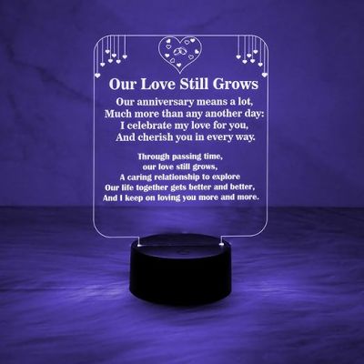 Engraved Night Lamp Gift for Anniversary | Automatic Color Changing Light with On/Off Touch Button | Anniversary LED Gifts for Wife Husband | Acrylic Night Lamp