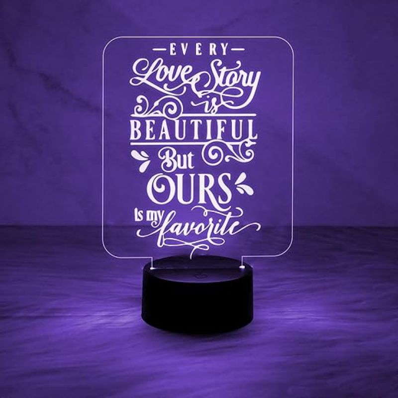 Acrylic Night lamp Engraved Quote Led Light with Automatic Color Changing Light & On/Off Touch Button | Gift for Husband Wife