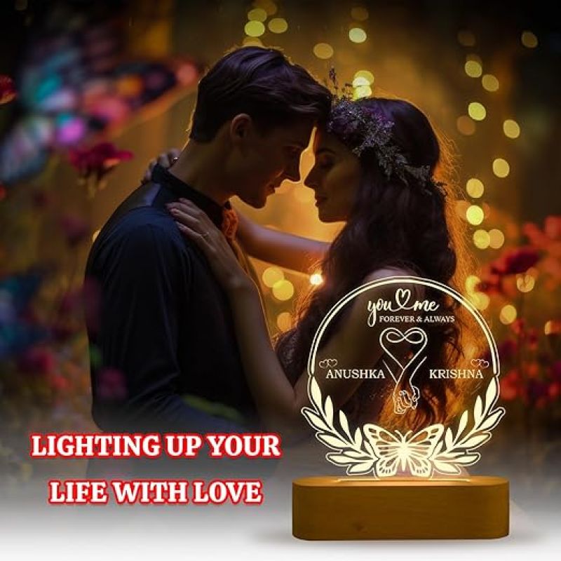 Personalized You & Me Forever Always Night Lamp with Warm White Light | Engagement Gifts for Couple