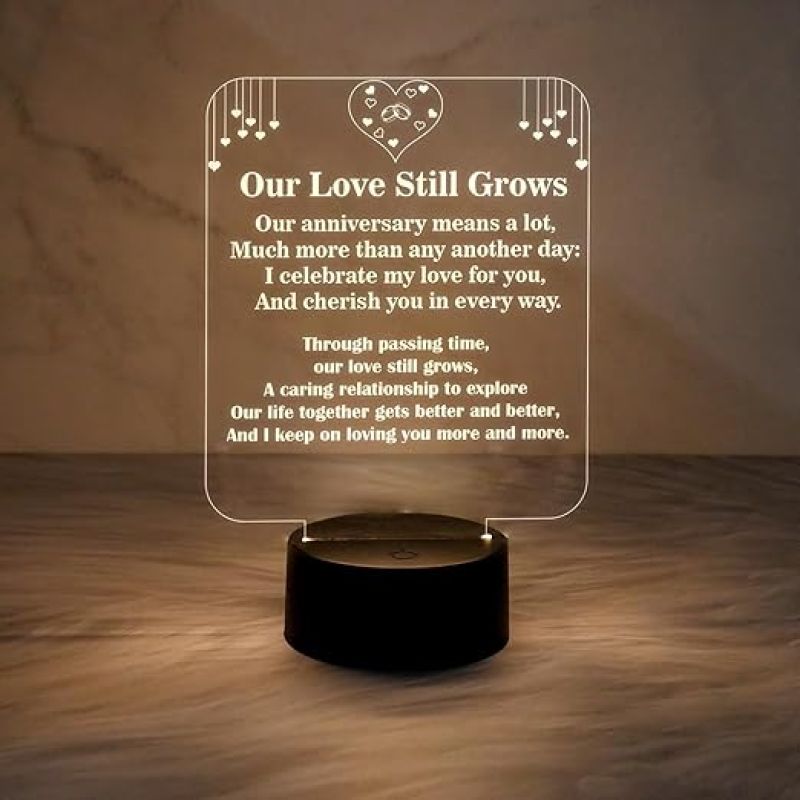 Engraved Night Lamp Gift for Anniversary | Warm White Light with On/Off Touch Button | Anniversary LED Gifts for Wife Husband | Acrylic Night Lamp