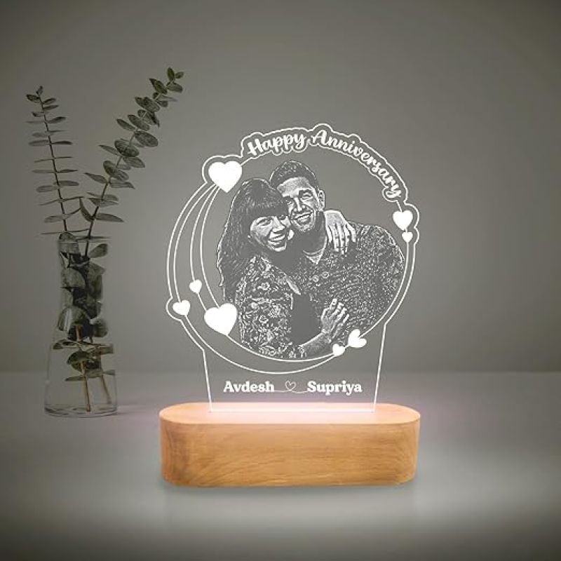 Personalized Photo Night Lamp with Warm White Light | Anniversary Gift for Husband Wife Parents | Couple Night Lamp | Customized Anniversary Gift for Wife