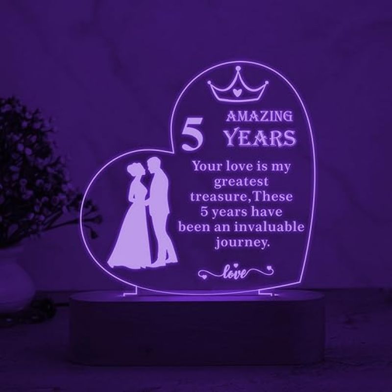 Personalized 5th Anniversary Quote Engraved Night Lamp with 7 Color Changing Light