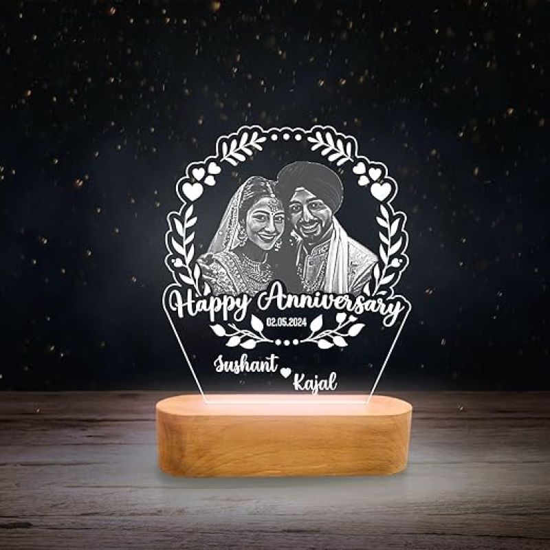 Customized Photo Night Lamp with Warm White Light | Anniversary Gift for Husband Wife Parents | Couple Night Lamp | Customized Gift for Wife