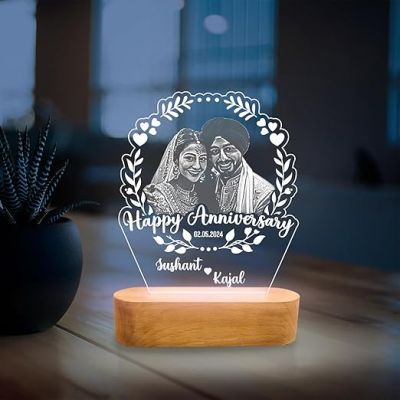 Customized Photo Night Lamp with Warm White Light | Anniversary Gift for Husband Wife Parents | Couple Night Lamp | Customized Gift for Wife