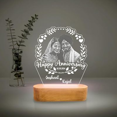 Customized Photo Night Lamp with Warm White Light | Anniversary Gift for Husband Wife Parents | Couple Night Lamp | Customized Gift for Wife