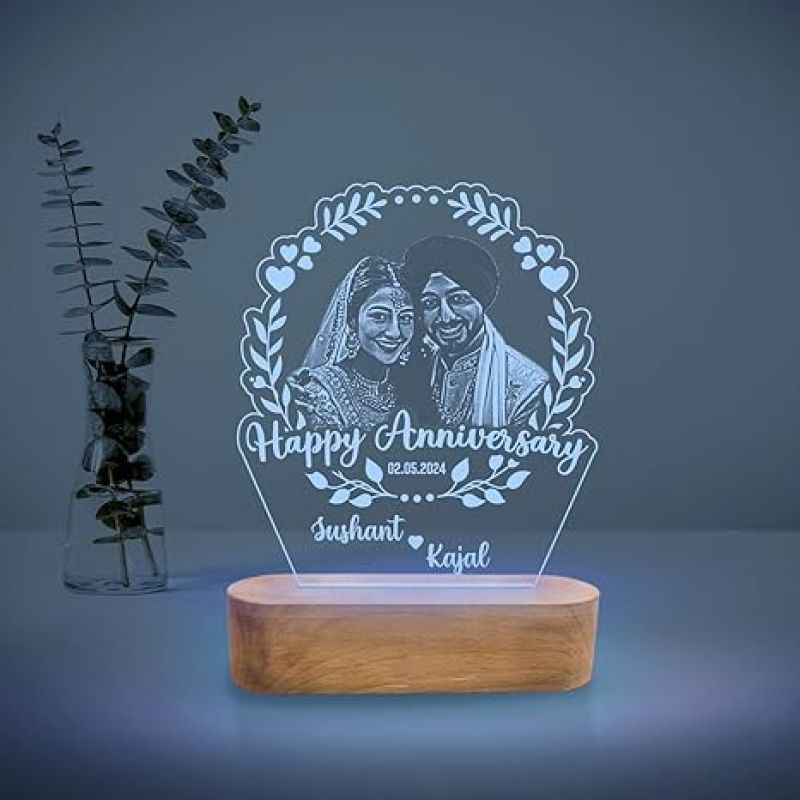 Customized Anniversary Photo Lamp Personalized Photo & Text | Engraved Night Lamps for Special Occasions Unique Gift for Wife