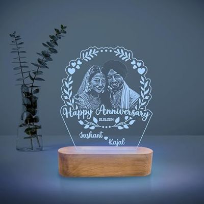 Customized Anniversary Photo Lamp Personalized Photo & Text | Engraved Night Lamps for Special Occasions Unique Gift for Wife