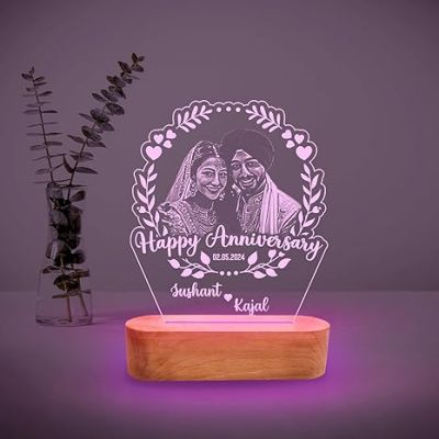 Customized Anniversary Photo Lamp Personalized Photo & Text | Engraved Night Lamps for Special Occasions Unique Gift for Wife