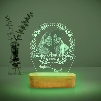 Customized Anniversary Photo Lamp Personalized Photo & Text | Engraved Night Lamps for Special Occasions Unique Gift for Wife