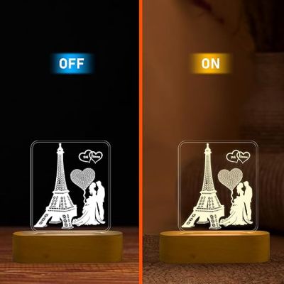 3D Illusion Eiffel Design Lamp Personalized with Couple Name & Cool White Light | Gift for Anniversary | Gift for Husband Wife | Bedroom Decor Light