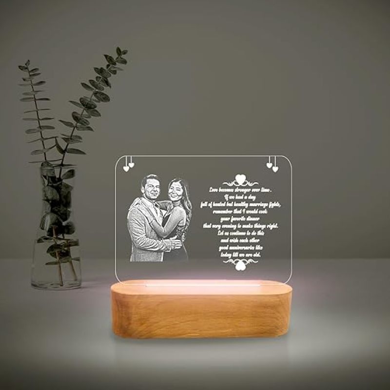 Customized Couple Acrylic Lamp with Cool White Light Photo Frame with Customized Photo, Name and Date|,