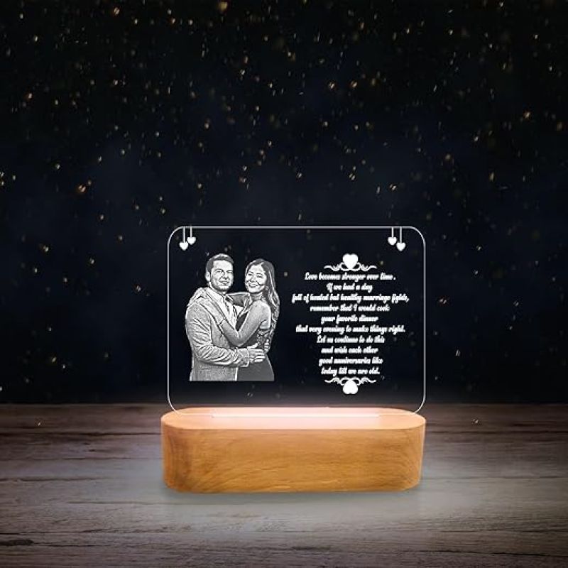 Customized Couple Acrylic Lamp with Cool White Light Photo Frame with Customized Photo, Name and Date|,