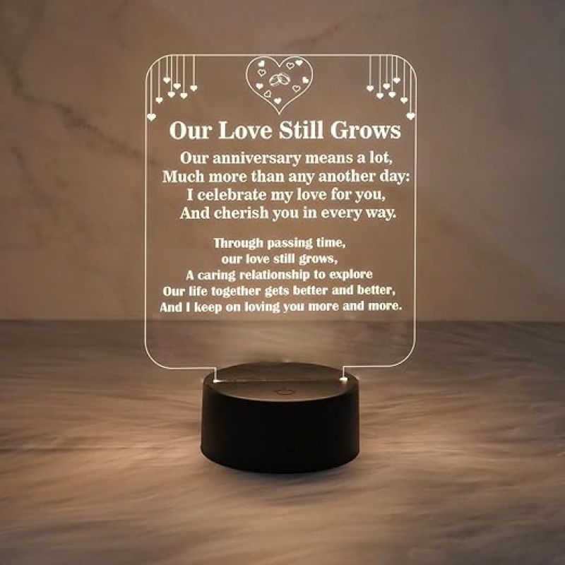 Engraved Night Lamp Gift for Anniversary | Warm White Light with On/Off Touch Button | Anniversary LED Gifts for Wife Husband | Acrylic Night Lamp